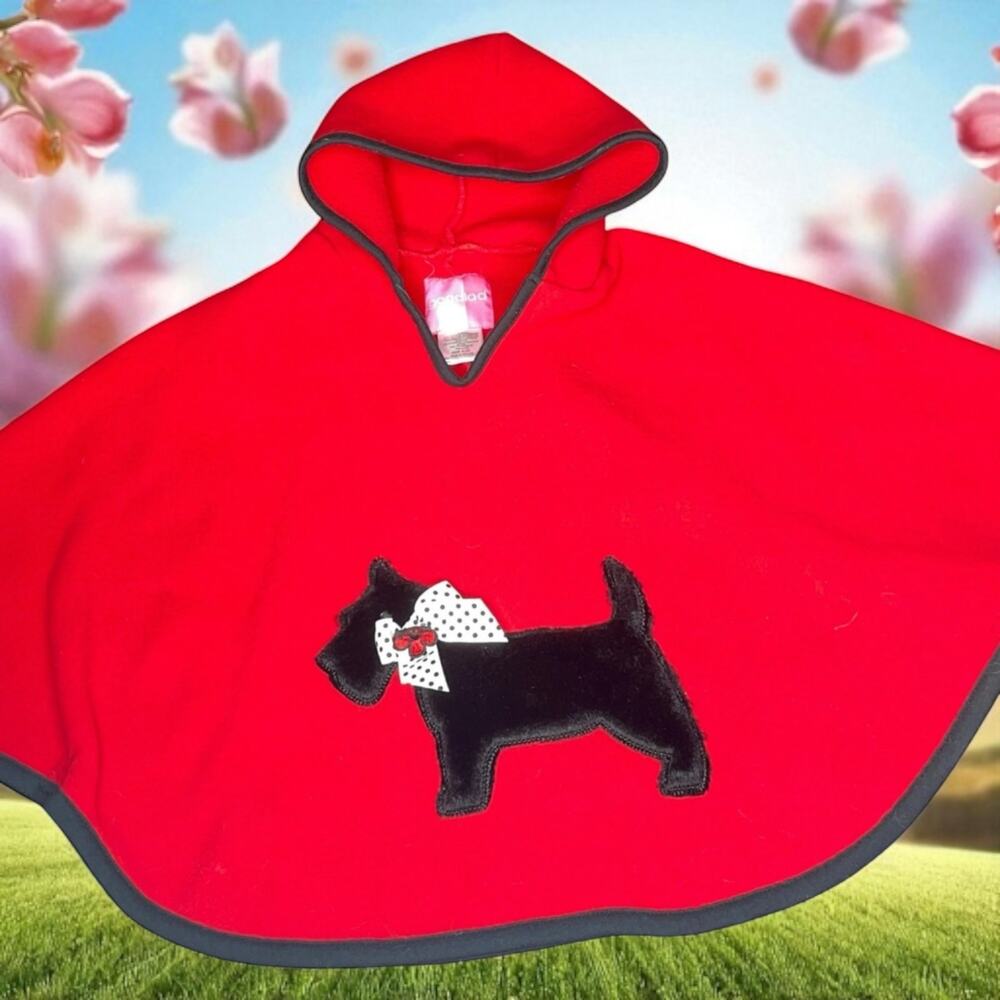 Goodlad Girls Red Fleece Hooded Poncho Cape Scottish Terrier Scottie Dog OS